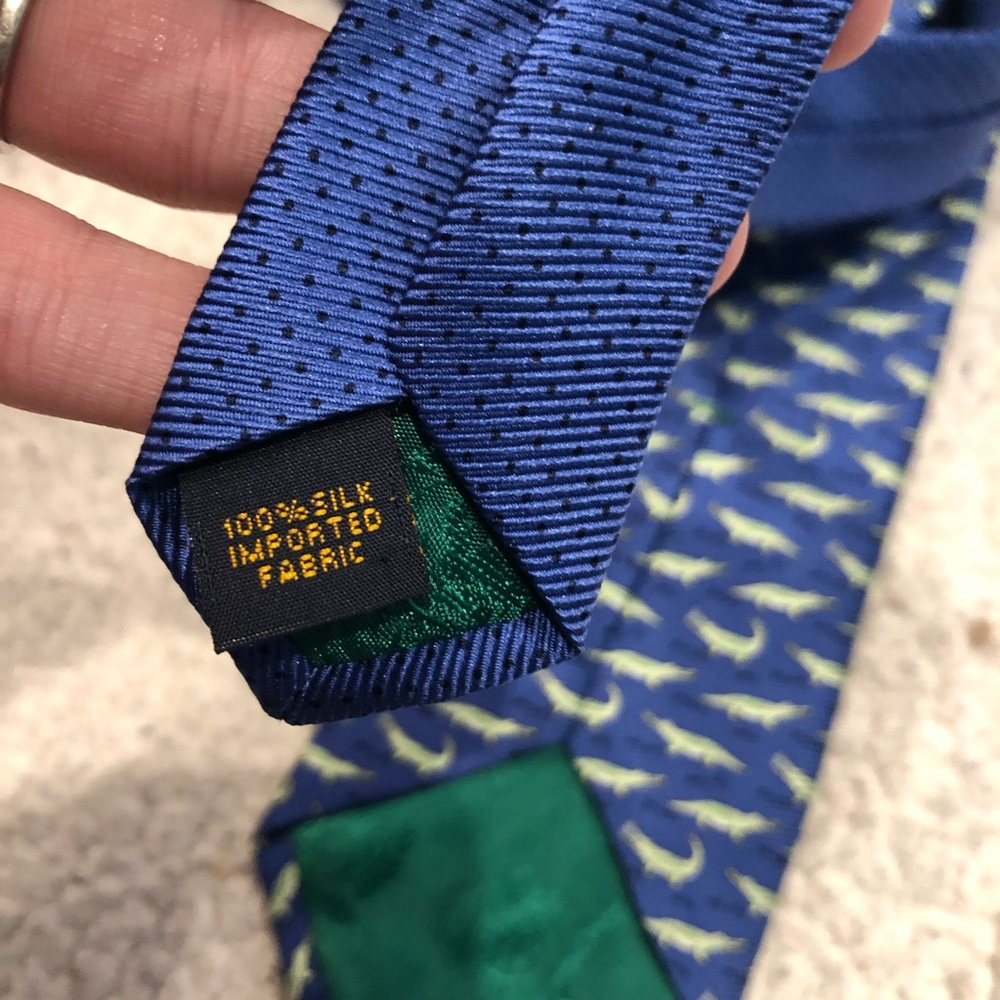 Tommy Hilfiger 100% Silk Alligator Gator Tie Blue Green Florida UF - Picture 4 of 5